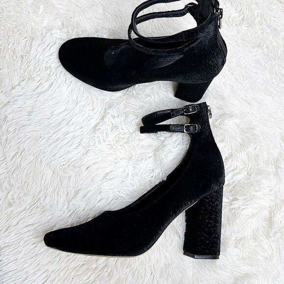 Sigerson Morrison Block Heels Velvet Plum Ankle Strap Heels Black Minnie Mouse - Picture 3 of 6